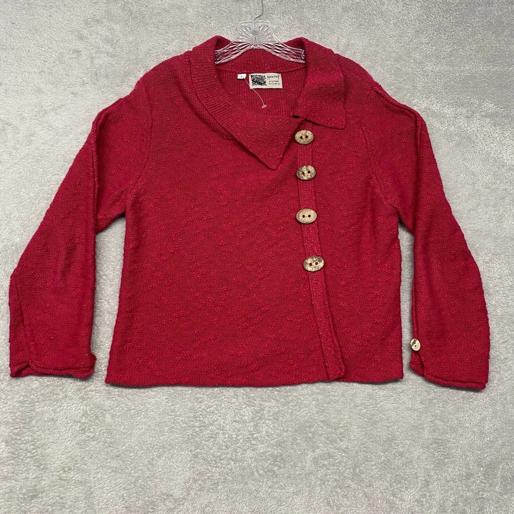 Habitat Womens Sweater Red Large Lagenlook Pullover Button Knit Boxy Casual Top